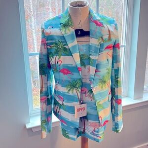 NWT opposuits flamingo 2 pc suit blazer jacket skirt set size 10 preppy lilly